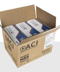 Open box showing packaged blue box of N95 Duckbill Respirator Mask With Pouched Design For All Day Breathable Comfort Flexible Nosepiece And Headloops For A Secure Fit Blue Box Of 50 NIOSH Approved Made In USA