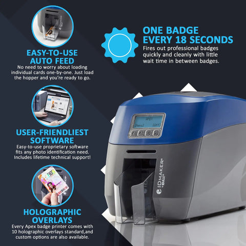 Dual Sided ID Card Printer Delivering Automatic Feeding For No Stress Badge Creation And Totally Legit Pro Prints. Front view.