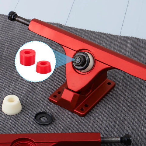 Durable 90A PU Longboard Truck Bushing Kit 10 Pack Rebuild Set for Skateboards with red and white bushings detail