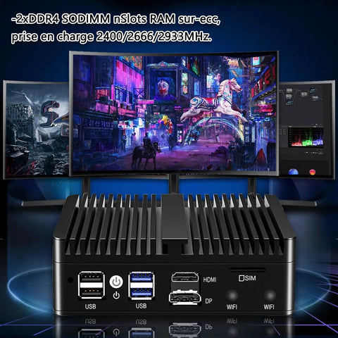 Built Different Fanless Firewall Box Cranking Out Celeron 6305 with ports and connectivity options shown on display.