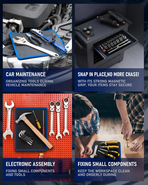 Heavy Duty Magnetic Tool Mat That Grabs Up To 40 Lbs, PVC Protected Surface, Non Slip Organizer For Garage, Shop, And Auto Repair, Keeps Screwdrivers, Wrenches, And Pliers Handy And Secure During Tilt Or Vibration