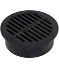 Grate Cover for Round 6 Inch Speed-D Catch Basin, Fits 6 Inch Drain Pipes, Black Plastic, showing top view and slots for water flow