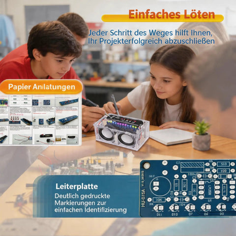 Group assembling Soldering Practice Kit For Stereo Speaker Build With Bluetooth And FM Receiver Including USB Player, PCB.