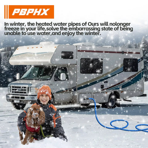 PBPHX 50ft blue heated RV water hose with thermostat; self-regulating, BPA/lead-free