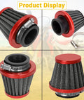 35Mm Air Filter for 50cc-125cc ATV Dirt Bike Go Kart Engines, PZ19 PZ20 Carb Compatible, red and black design with clamp