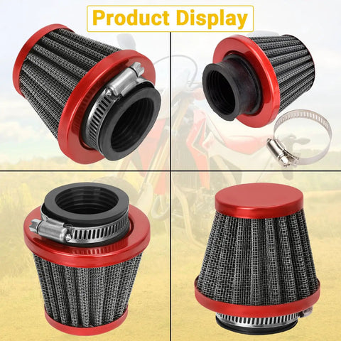 35Mm Air Filter for 50cc-125cc ATV Dirt Bike Go Kart Engines, PZ19 PZ20 Carb Compatible, red and black design with clamp