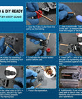 GEAROLL brake line flaring tool kit for 3/16 and 1/4 SAE lines, shown in an 8-panel collage with blue-gloved hands