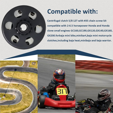 Centrifugal Clutch Set For Go Kart Mini Bike With Five Eighths Bore Twelve Tooth Sprocket And Hardware Kit With Number 35 Chain