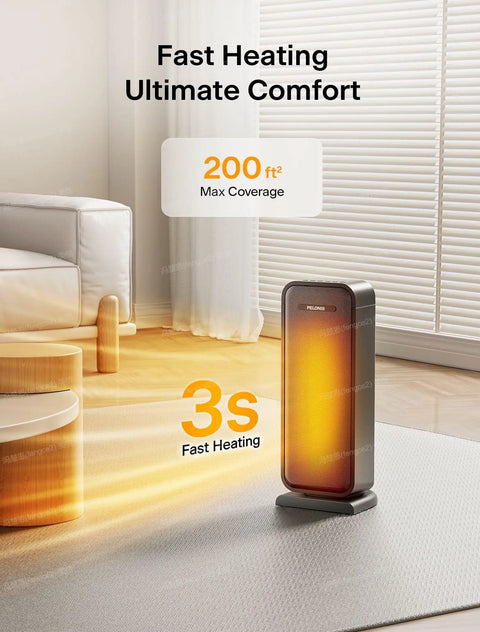 1500W Portable Ceramic Space Heater With Thermostat Oscillation And Remote For Bedroom Living Room Home Office Under Desk Use Crank Up The Heat Fast Heating Quiet Operation Energy Efficient Safe Overheat Protection in a cozy living room setting