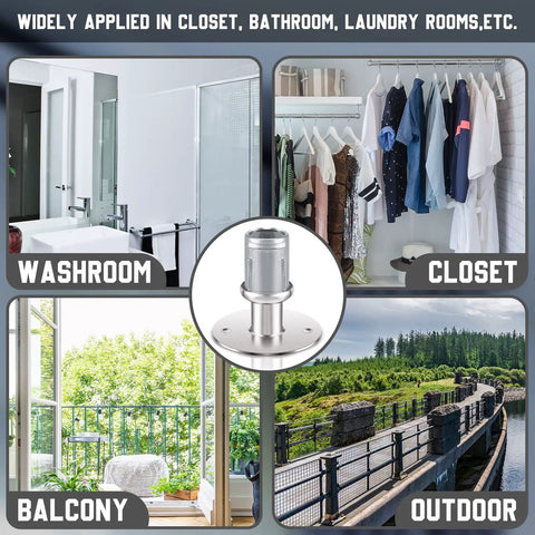 Adjustable Stainless Steel Flanged Feet For 1 5 8 Inch OD Tubing Round Base Furniture Feet Supports Height Adjustable From 1 3 8 Inches To 2 And A Half Inches Tough As Nails Rust Resistant 4 Pack For Tables And Furniture in bathroom, closet, balcony, and outdoor settings