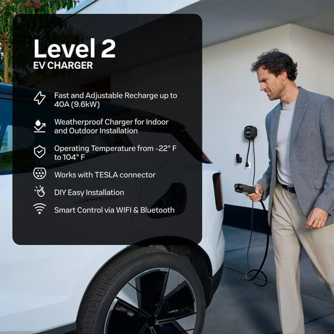 Pulsar Plus Level 2 40 Amp EV Charger Delivers 9.6kW At 240V Indoor Outdoor 25ft Cable NACS For Tesla NEMA 14 50 Ready