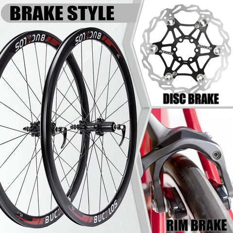 700C Carbon Hub Wheelset With Disc And Rim Brakes, 40mm Deep Clincher, shown with disc and rim brake styles