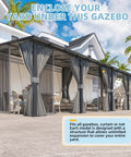 12x20 Patio Gazebo With Curtains And Mosquito Netting Large Wall Mounted Lean To Pergola With Hard Top Outdoor Shelter