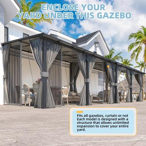 12x20 Patio Gazebo With Curtains And Mosquito Netting Large Wall Mounted Lean To Pergola With Hard Top Outdoor Shelter