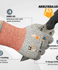 Close-up of Twelve Pairs ANSI A5 Cut Resistant Work Gloves with PU Coating holding a knife, showcasing cut resistance and grip.