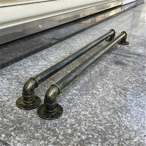Vintage Bronze Metal Handrail Kit Indoor Outdoor Deck Railing System with two pipes and base brackets on a flat surface.