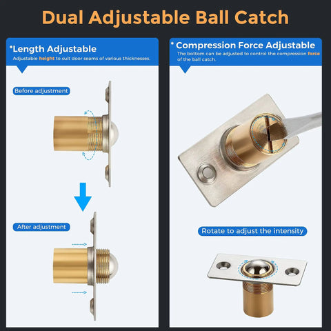 Interior Door Ball Catch Kit 4 Pack, Dual Adjustable Ball Bearing Latches With Stainless Steel Strike Plate, Invisible Drive In Ball Catch
