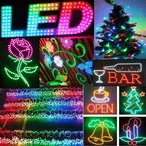 Collage of RGB Dream Color Changing Addressable LED Pixel String Lights 12V DC 500 Pieces Waterproof IP67 12mm Pixels WS2811 IC