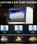 Commercial Ice Maker Machine Delivers 110 Lbs Per Day With Undercounter Or Freestanding Design 22 Lbs Storage Bin Stainless Steel Self Cleaning Quiet Operation Pro Grade For Home Bar Restaurant Coffee Shop, showing adjustable ice cube thickness settings.