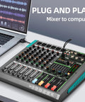 6-Channel DJ Mixer With DSP Effects, 48V Phantom Power, USB And Bluetooth, MP3 connected to laptop for recording