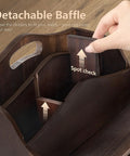 Hand adjusting divider in Acacia Wood Mail Organizer For Desk With Four Slots And Dividers Farmhouse Style Desk Organizer