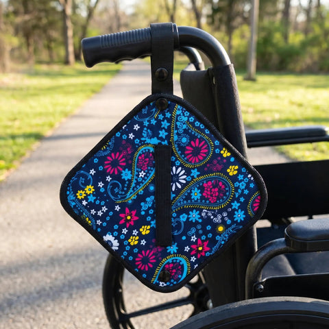 Silver Enhanced Pee Cloth for Women Hiking On The Go Travel Urinal Alternative Reusable Absorbent Cloth with floral pattern on wheelchair
