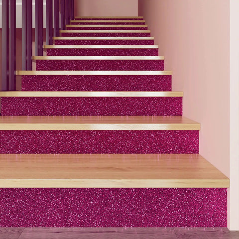 Hot Pink Glitter Peel and Stick Wallpaper Roll 15.8 Inch by 276 Inch Self Adhesive Sequin Wall Covering on staircase
