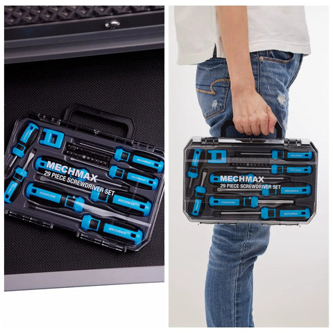 Magnetic Screwdriver Set 29 Piece With Assorted Bits Including Phillips Slotted Star Hex And Square Magnetizer Demagnetizer And Storage Case