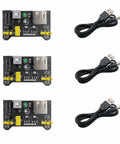 Dual 3.3V And 5V Power Supply Module For MB102 Breadboard Kit with USB to 5.5x2.1mm cord, showing three modules and cords.