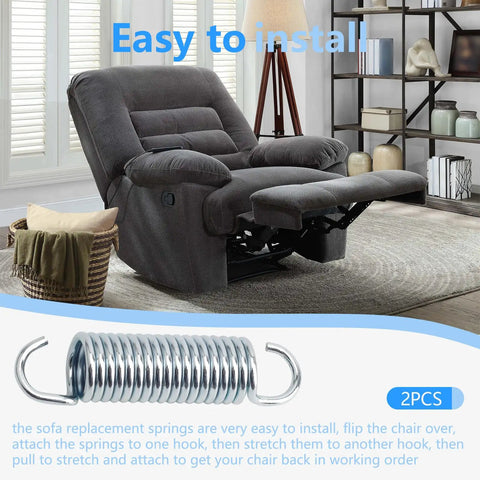 Treat Yourself To Better Lounging With These Hella Solid 3-1/4 Inch Extension Springs on a gray recliner, showing installation use.