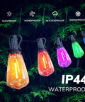 Multicolor Outdoor String Lights 100Ft LED Patio Lights With 55 Shatterproof Edison Bulbs Rainbow Colors IP44 waterproof display
