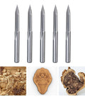 Five HUHAO carbide router bits with 1/8 in shank for engraving, front view
