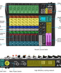 Front view of 8 Channel Bluetooth Audio Mixer For Live Streams And Karaoke Professional DJ Style Mixer Board, labeled controls visible.