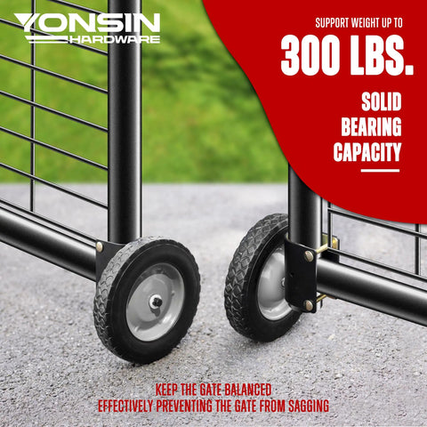8 Inch Heavy Duty Gate Wheels Two Pack Side Mount Casters with solid bearing capacity for supporting 300 lbs, black weather resistant.