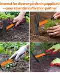 2 Pack Garden Hoes With No Slip Ergonomic Handles Carbon Steel Outdoor Tools Durable 2 Piece Set in use for yard work.
