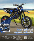 Awesome 50Cc Gas-Powered Kids Dirt Bike With 2-Stroke Engine Hits 35 Mph for thrilling off-road adventures in blue.