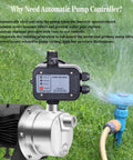 IP65 Automatic Water Pump Controller setup with pressure switch and flow sensor for self priming pumps in outdoor lawn use