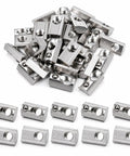 30 Piece M8 Spring T Nuts For 4040 Aluminum Extrusion Profiles stacked, showcasing nickel coated steel with smooth roll-in design.