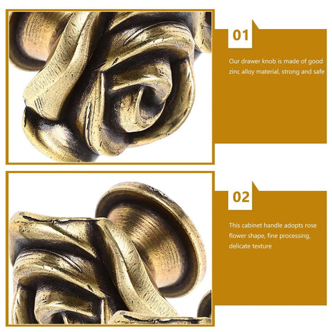 Vintage Rose Flower Cabinet Knobs Two Pack Classic Floral Drawer Pulls Heavy Duty Zinc Alloy Furniture Hardware close-up view