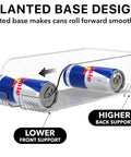 Slanted base design of Tall Skinny Can Organizer And Dispenser For Fridge And Pantry Clear Set Of 2 Holds 12 Oz Skinny Cans