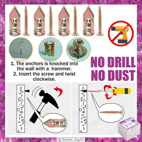 200 Pcs Drywall Self Drilling Anchors With Screws Kit No Drill Required For Quick Wall Mounts And Fixes Ideal For TV Mounts