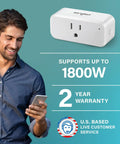 Smart Plug With S1 Auto Pairing, Alexa Compatible, Energy Monitoring, Remote Outlet Control, 15A Socket, 1800W, Timer And Schedule