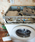 Internal components of a washing machine with visible washer door for Washer Door Seal Clamp Replacement Kit With Stainless Steel Boot Clamp And Door Spring, 32 Cm Diameter, Leak Proof Water Seal To Stop Leaks, Easy Install Drain Hose Clamp For Home Washers.