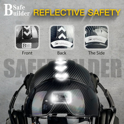 Hard Hat For Construction With Clear And Tinted Visors And Built In Earmuffs Hearing Protection Matte Black Industrial Safety Helmet Featuring 6 Point Suspension