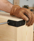Beefy Black Metal L Brackets For Wood Shelves Heavy Duty 90 Degree Corner Braces With 20 Screws 1.57 X 1.57 Inch installed on wooden corner
