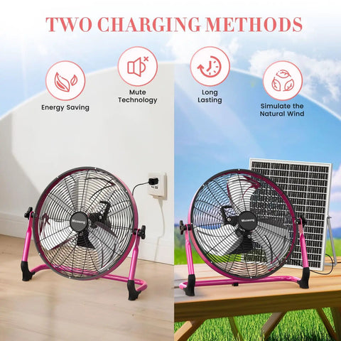 18 Inch Cordless Solar Powered Floor Fan With Dual Charging 40W Solar And AC Long Battery Life USB Output