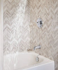 Idora Single Handle Posi Temp Tub And Shower Faucet With Valve Included Chrome Finish in a modern bathroom setup