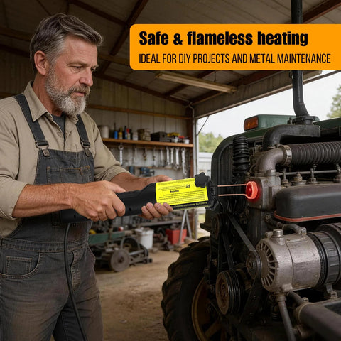 Induction heater 1200W handheld device with 6 coils used to remove a rusted bolt on a tractor engine.