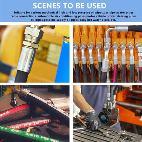 Built Tough Hydraulic Hose Crimper With Seven Heavy Duty Dies And Real Time Pressure Display Manual Pneumatic Crimping Tool For Mechanics And Automotive Garages in use on various pipes.