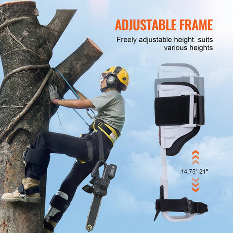 Arborist using Lightweight Aluminum Tree Climbing Spikes 1 Pair With Straps And Spike Protectors 350 Lb Load Capacity